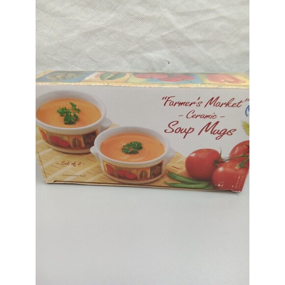 Giftco Inc Farmers Market Set Of 2 Soup Bowls Ceramic‎ Dishwasher Safe - Picture 8 of 11